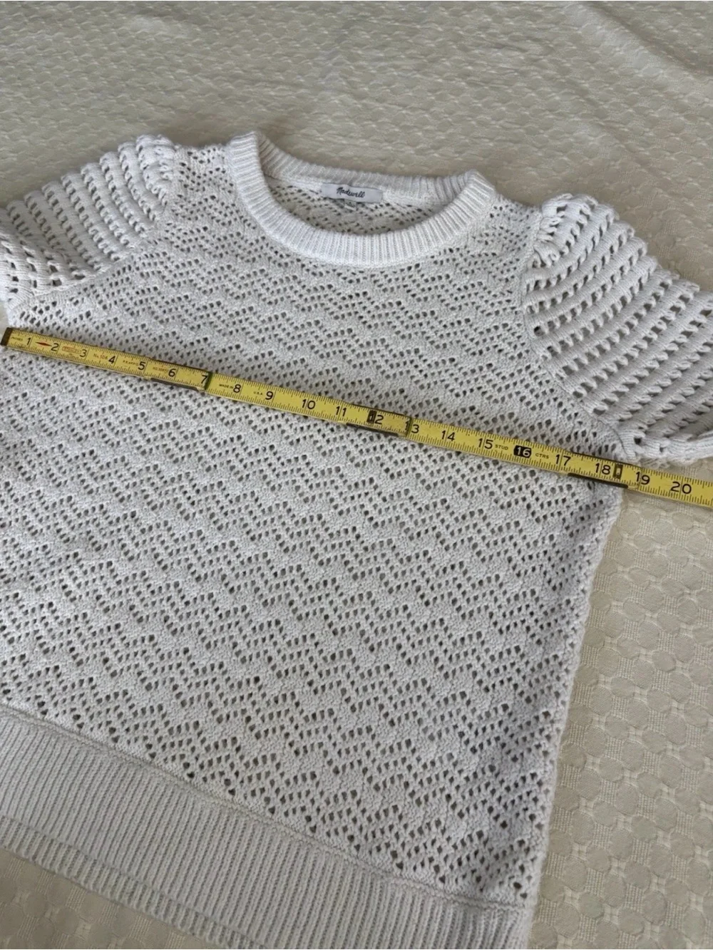 Madewell Cream Openwork Short-Sleeve Knit Crewneck Crochet Sweater